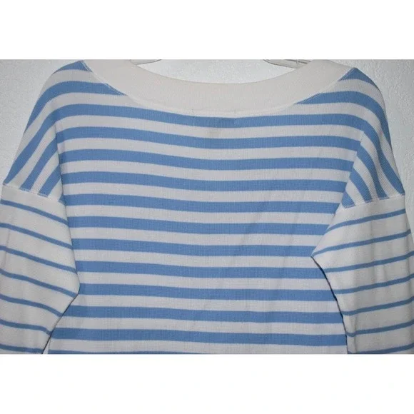 Lauren Ralph Lauren XL Nautical Stripe Top Drop Shoulder Lt Blue White Coastal - Picture 9 of 16
